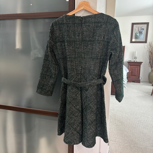 Zara Retro Vibes Tweed Belted Mini Dress - Green/Black Size M - Picture 3 of 9